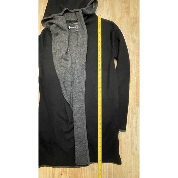 BNCI By Blanc Noir Black Gray Wool Blend Hooded Open Cardigan Pockets Sz Small - Picture 4 of 9